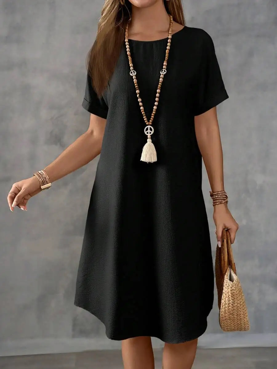 Relaxed Short Sleeve A-Line Mini Dress for Effortless Everyday Styling