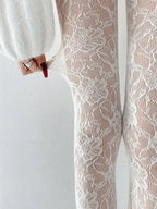 Floral Lace Pattern Sheer Mesh Pantyhose Lightweight Alternative Fashion Tights