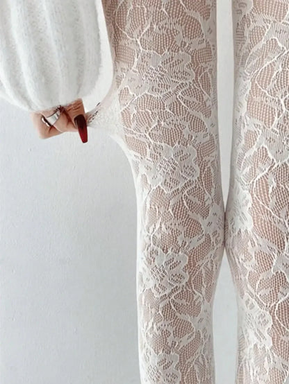 Floral Lace Pattern Sheer Mesh Pantyhose Lightweight Alternative Fashion Tights