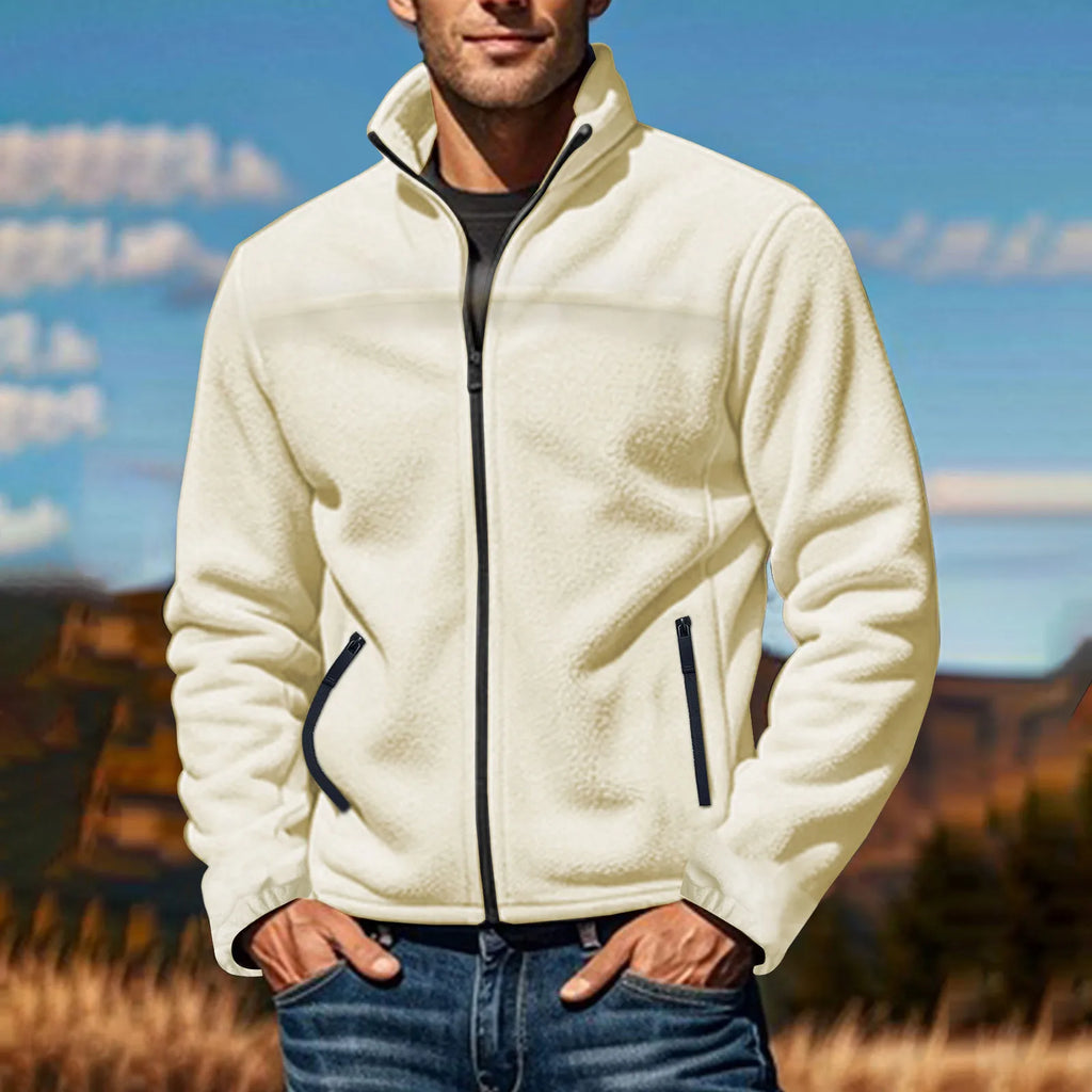 Men's Full Zip Fleece Jacket with Stand Collar for Everyday Outdoor Streetwear Layering