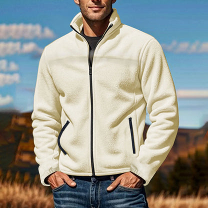 Men's Full Zip Fleece Jacket with Stand Collar for Everyday Outdoor Streetwear Layering