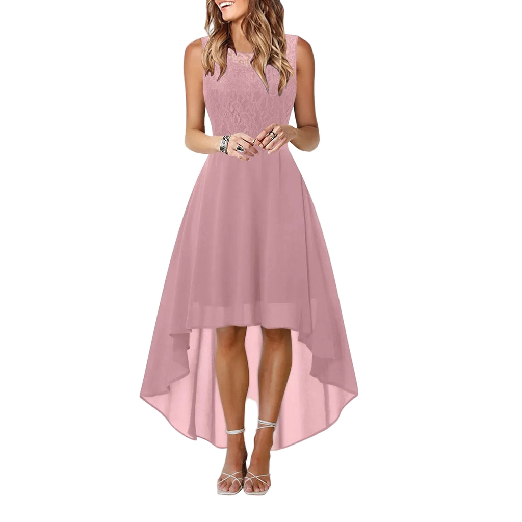 Sleeveless High Low Midi Dress with Waist Tie and Flowing A-Line Shape