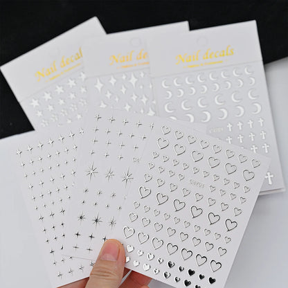 Celestial Gothic Nail Art Sticker Set with Hearts Stars and Moon Details