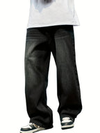 Men's Loose Fit Wide Leg Cotton Denim Jeans with Vintage Light Wash Streetwear Style