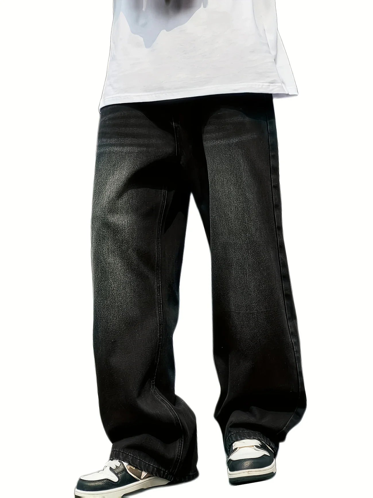 Men's Loose Fit Wide Leg Cotton Denim Jeans with Vintage Light Wash Streetwear Style