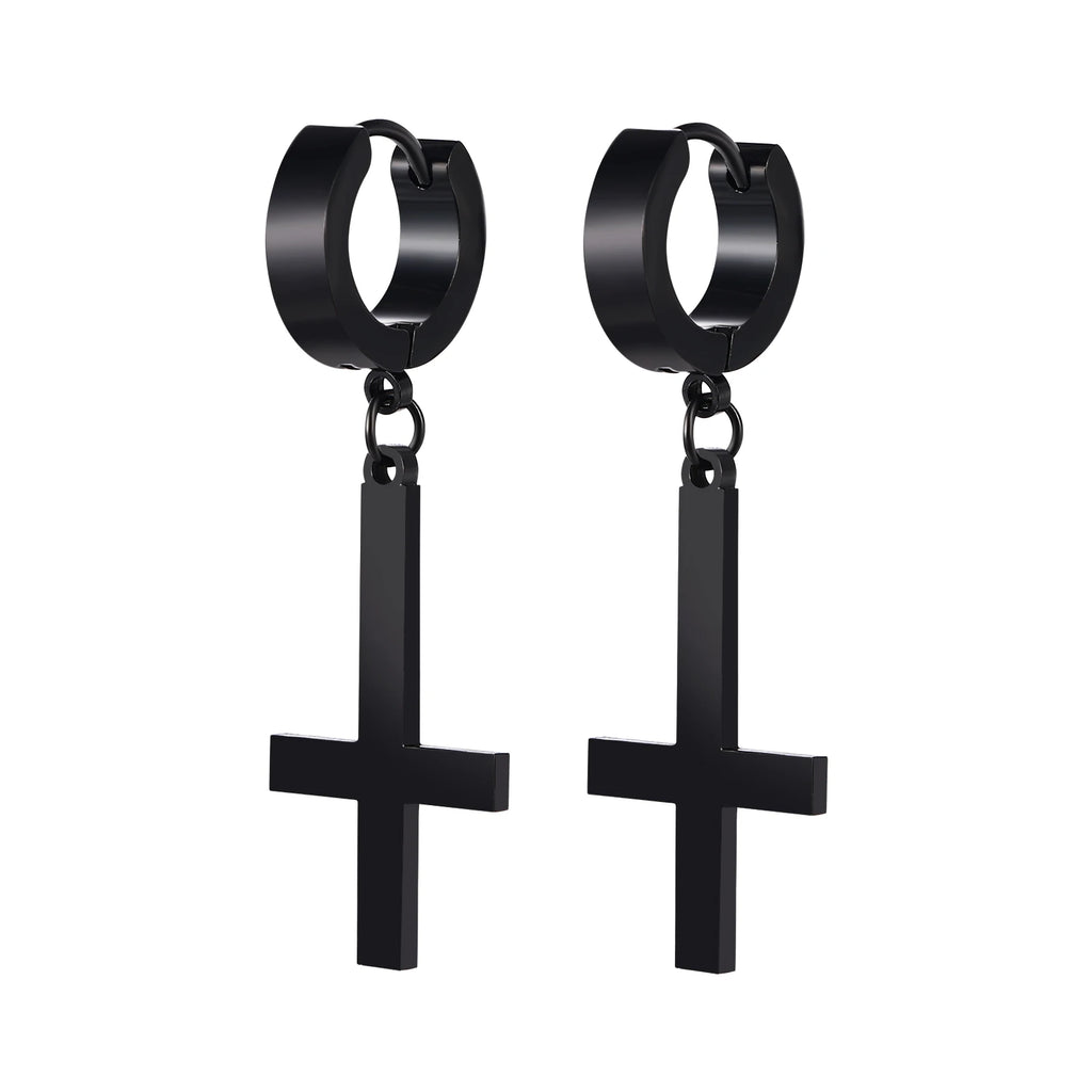 Gothic Cross Hoop Earrings for Punk and Alternative Statement Styling