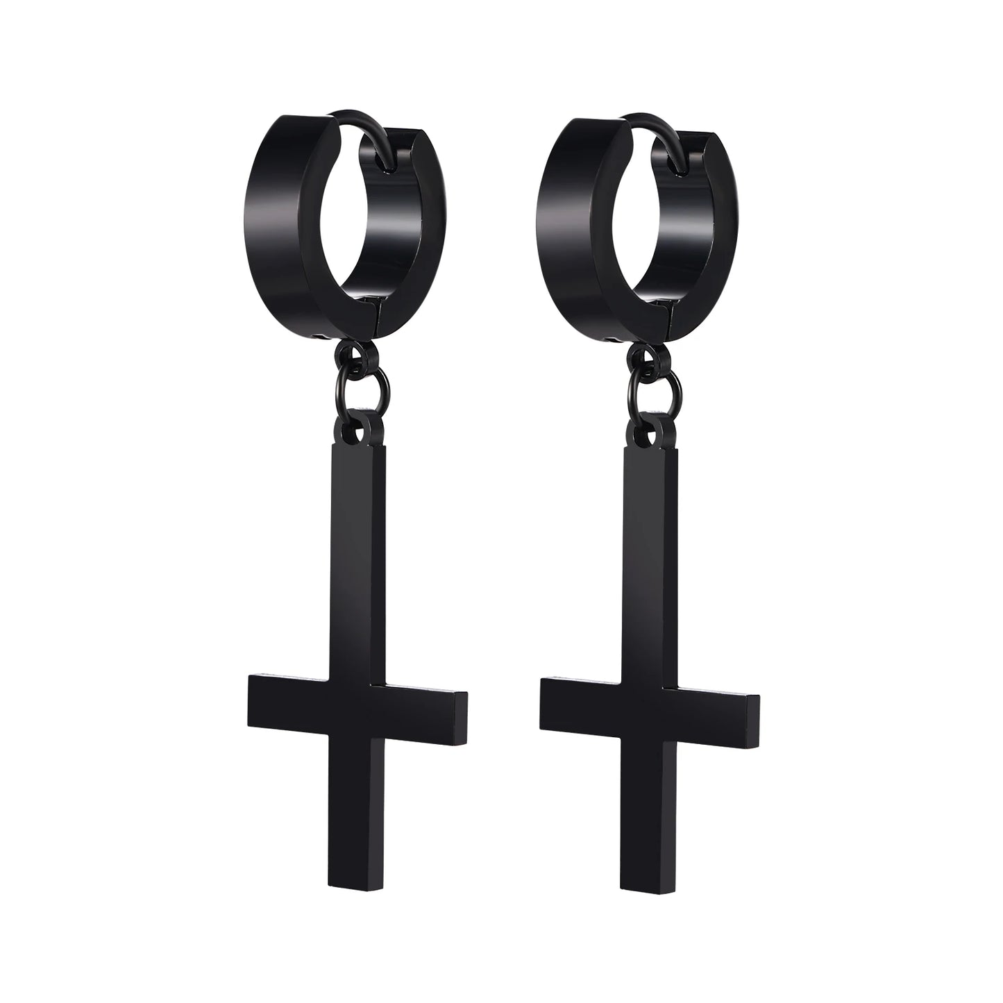 Gothic Cross Hoop Earrings for Punk and Alternative Statement Styling