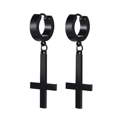 Gothic Cross Hoop Earrings for Punk and Alternative Statement Styling