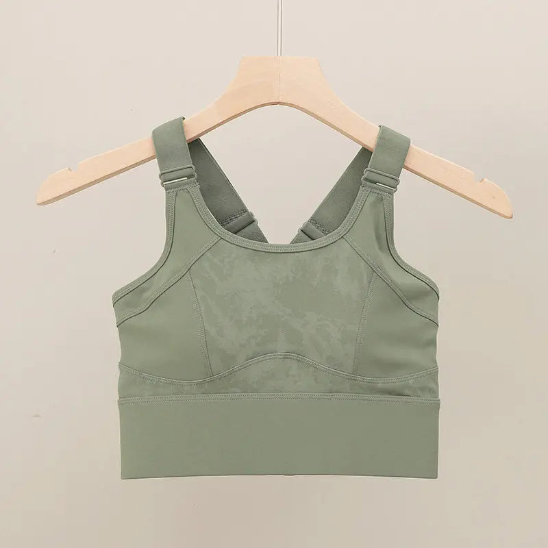 Olive Green Full-Coverage Sports Bra with Racerback Keyhole and Wide Band