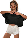 Batwing Sleeve Crop Tee with Relaxed Silhouette and Casual Streetwear Style