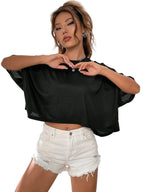 Batwing Sleeve Crop Tee with Relaxed Silhouette and Casual Streetwear Style