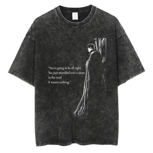 Abstract Anime Goth Washed Oversized Graphic Streetwear Shirt