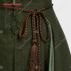 Women's Renaissance-Inspired Linen Blend Dress with Bell Sleeves and Adjustable Waist Belt