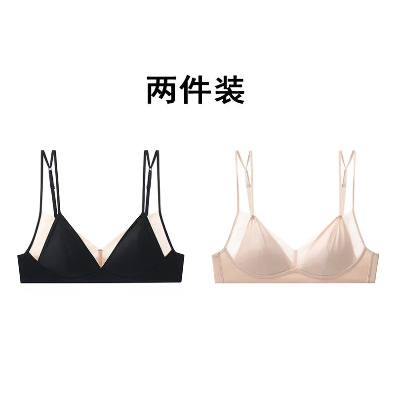 Seamless Minimalist Triangle Bralette and High-Leg Cheeky Panty Set with Double-Strap Accents