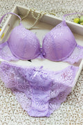 Rich Royal Blue Floral Lace Push-Up Bra and Scalloped Panty Set