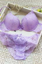 Rich Royal Blue Floral Lace Push-Up Bra and Scalloped Panty Set