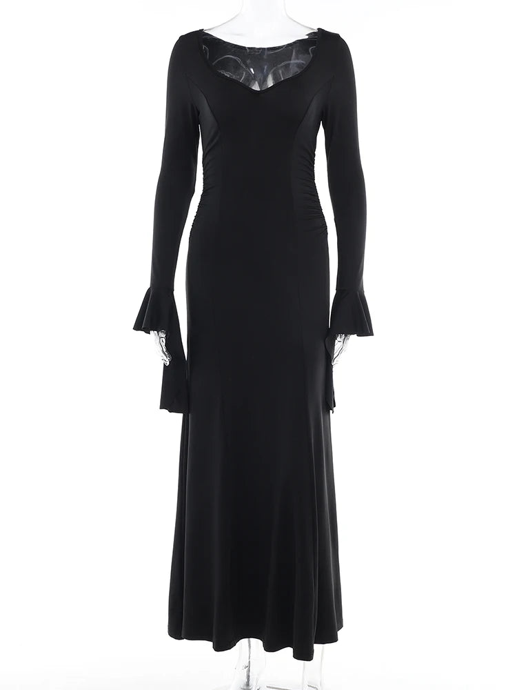 Elegant Gothic Mermaid Dress with Dark Alternative Fashion Styling