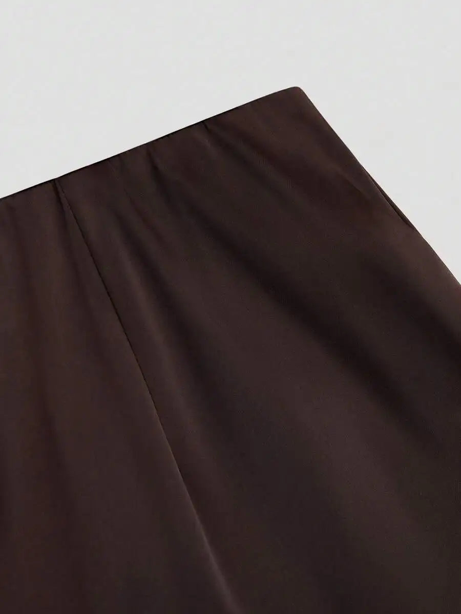 Satin Lace Trim Mini Skirt with Sleek Fitted Contemporary Silhouette