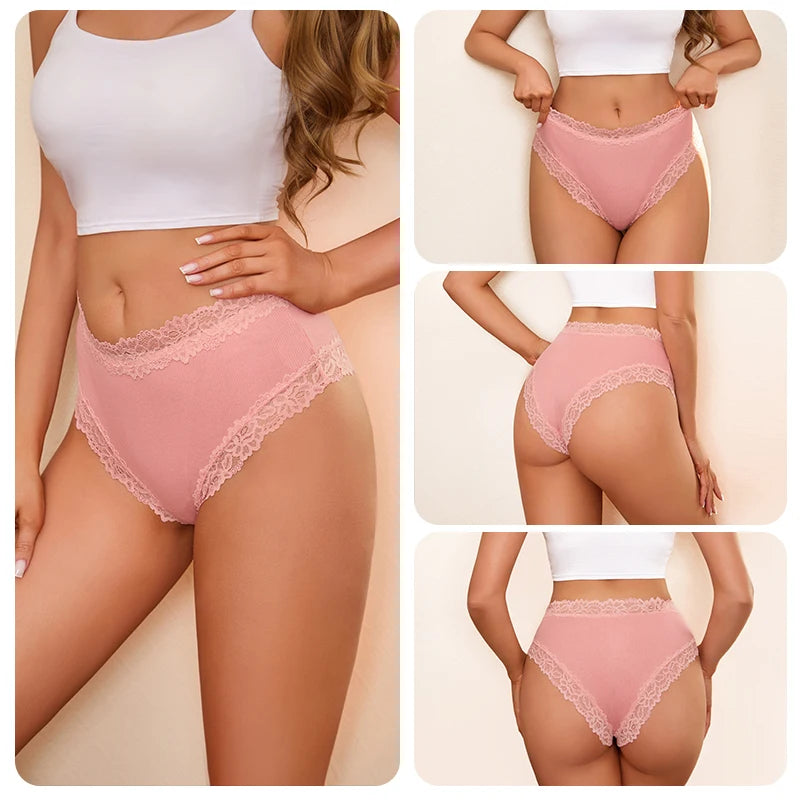 10-Piece Women’s Lace-Trimmed Mid-Rise Briefs Set with Ribbed-Look Texture and Assorted Feminine Colors