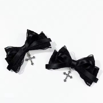 Gothic Plaid Bow Hair Clip Dark Romantic Alternative Statement Accessory