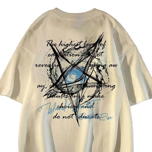 Graphic Streetwear Cotton Blend T-Shirt With Abstract Urban Artwork Print