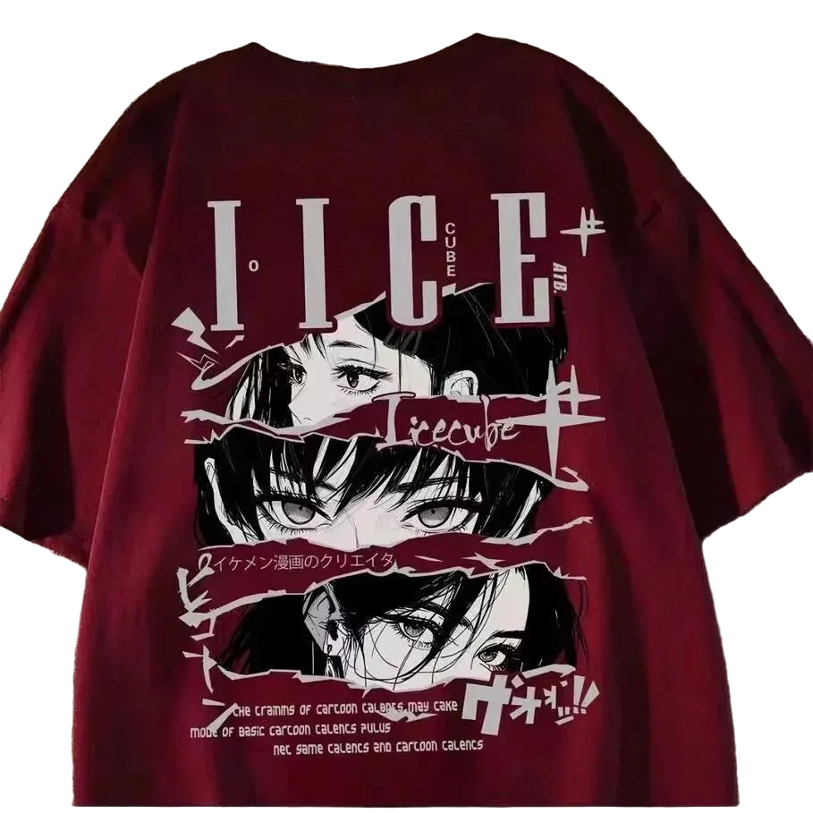 Crimson Vice Anime Graphic Oversized Vintage Streetwear Cotton T-Shirt
