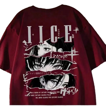 Crimson Vice Anime Graphic Oversized Vintage Streetwear Cotton T-Shirt