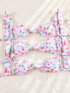 Vibrant Floral Knotted Bralette Bikini Set with Double-Strap Bottoms