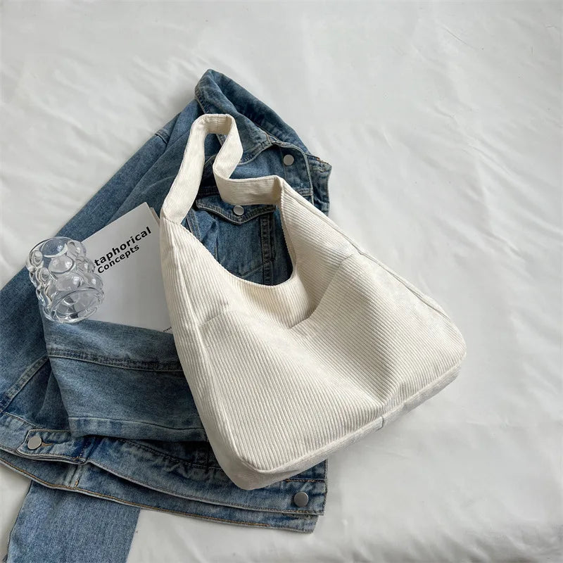 Relaxed Textured Tote Shoulder Bag with Large Capacity Carry Design