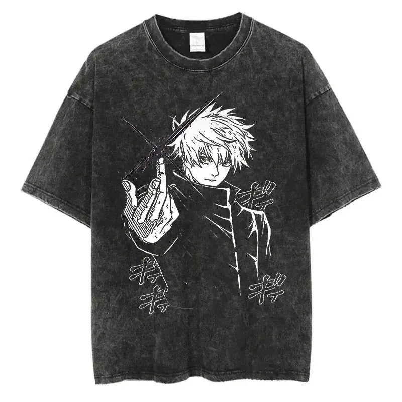 Vintage Washed Oversized Streetwear Tee with Minimalist Illustrated Graphic Artwork
