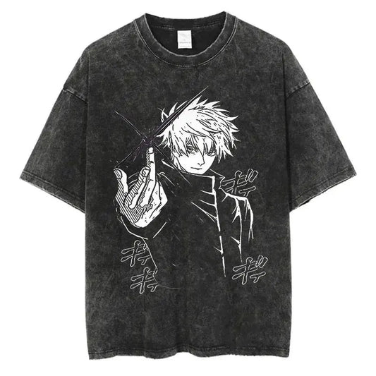 Vintage Washed Oversized Streetwear Tee with Minimalist Illustrated Graphic Artwork