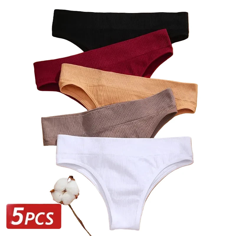Seven-Piece Cotton Ribbed Low-Rise Bikini Panty Set