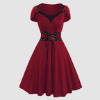 Alternative Gothic Fit and Flare Dress with Corset-Inspired Waist Detailing