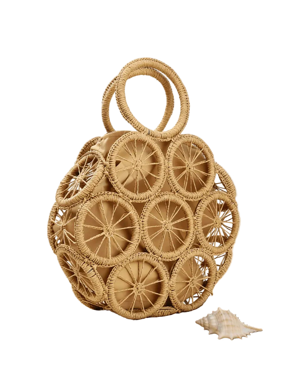 Handwoven Straw Beach Tote Bag with Circular Pattern Bohemian Styling