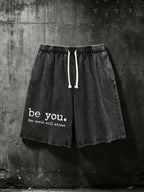 Men's Cotton Drawstring Shorts with Relaxed Fit Typography Design and Casual Everyday Comfort