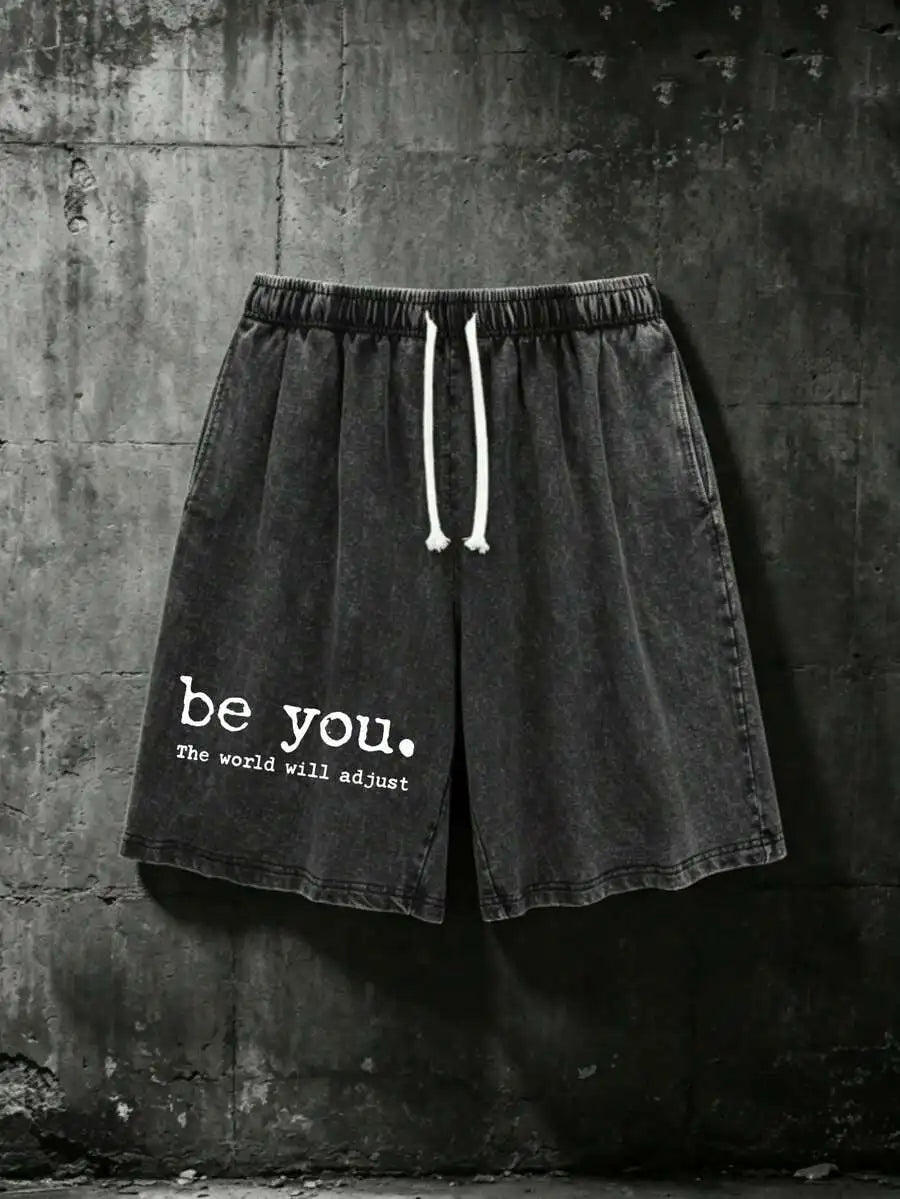 Men's Cotton Drawstring Shorts with Relaxed Fit Typography Design and Casual Everyday Comfort