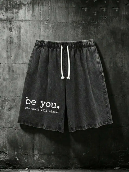Men's Cotton Drawstring Shorts with Relaxed Fit Typography Design and Casual Everyday Comfort
