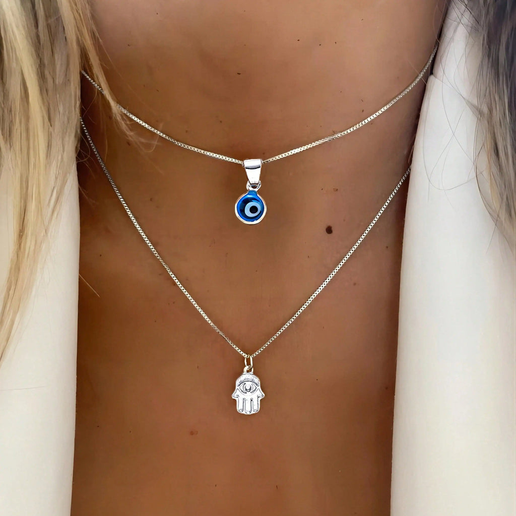 Minimalist Evil Eye Layered Pendant Necklace Set for Modern Dark Feminine Styling