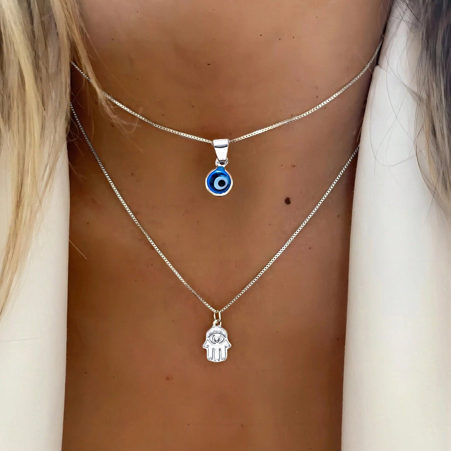 Minimalist Evil Eye Layered Pendant Necklace Set for Modern Dark Feminine Styling
