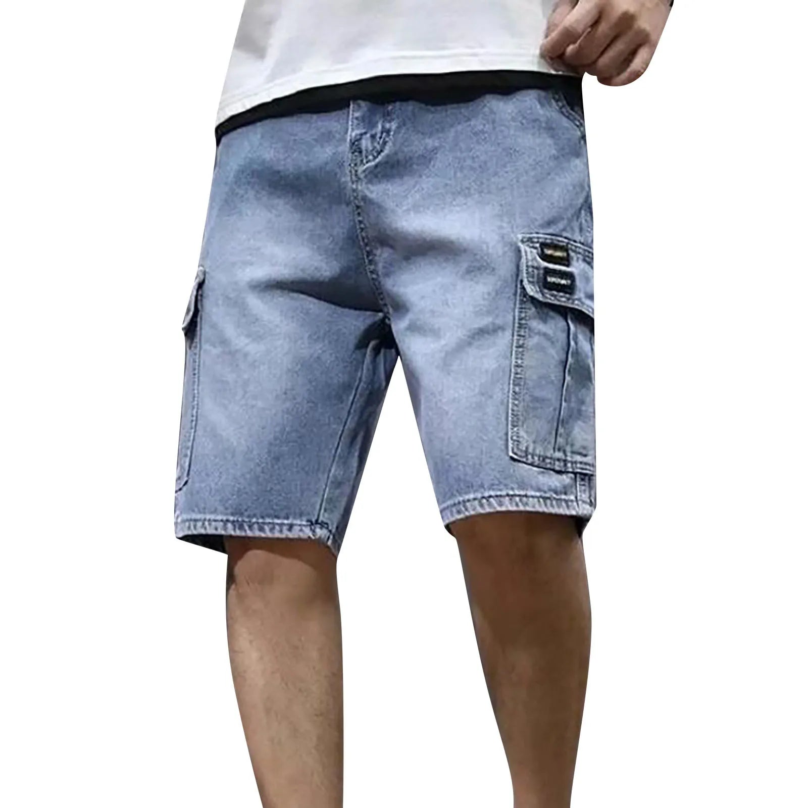 Men's Loose Fit Denim Cargo Shorts with Utility Pockets and Casual Streetwear Style