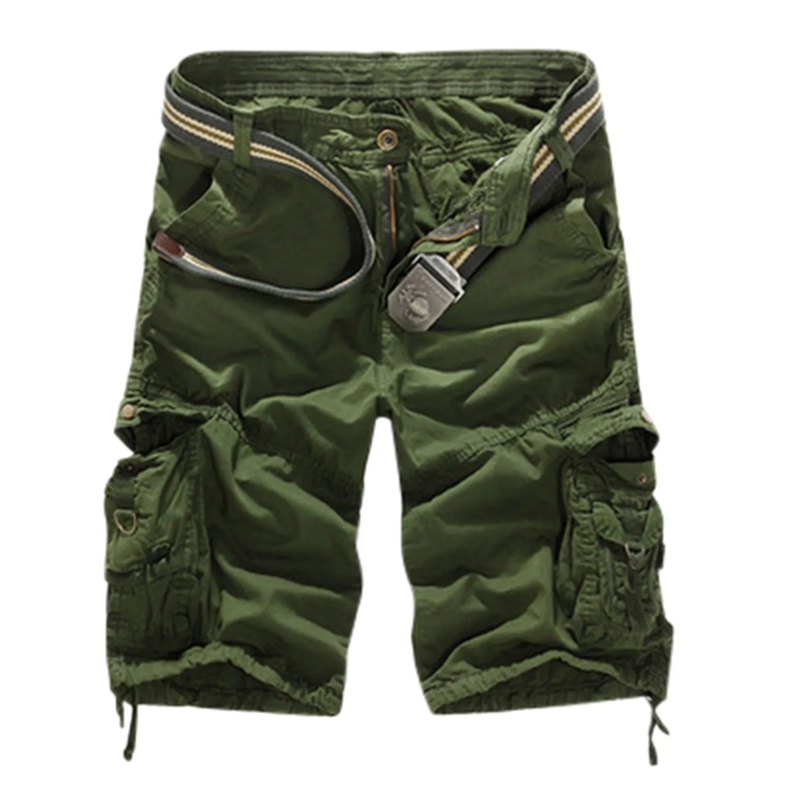 Men's Utility Cargo Shorts with Distressed Details and Multi Pocket Casual Streetwear Design
