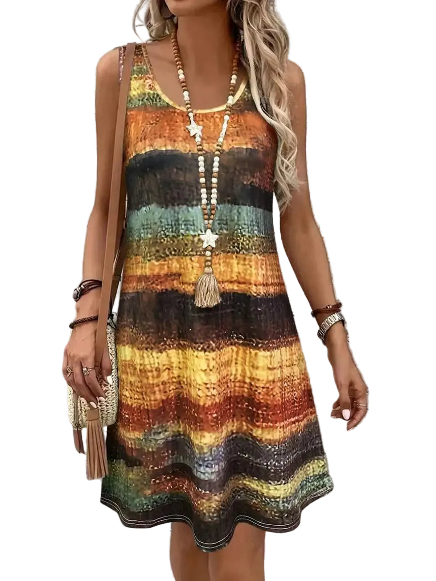Striped Sleeveless Mini Dress With Relaxed A-Line Beachwear Inspired Silhouette