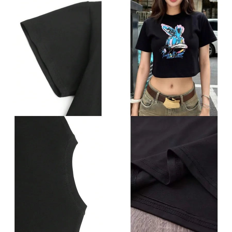Graphic Statement Crop Tee with Fitted Silhouette and Alternative Streetwear Style