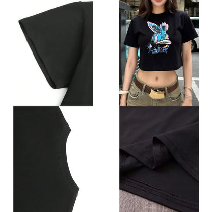 Graphic Statement Crop Tee with Fitted Silhouette and Alternative Streetwear Style
