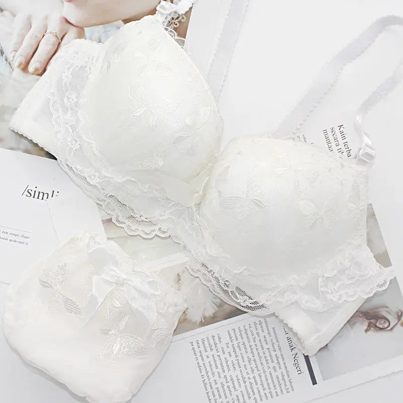 Lavender Butterfly Embroidery Push-Up Bra and High-Waist Panty Set