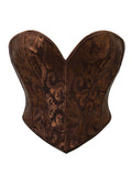 Regal Bronze Floral Jacquard Overbust Corset with Plunging Sweetheart Neckline