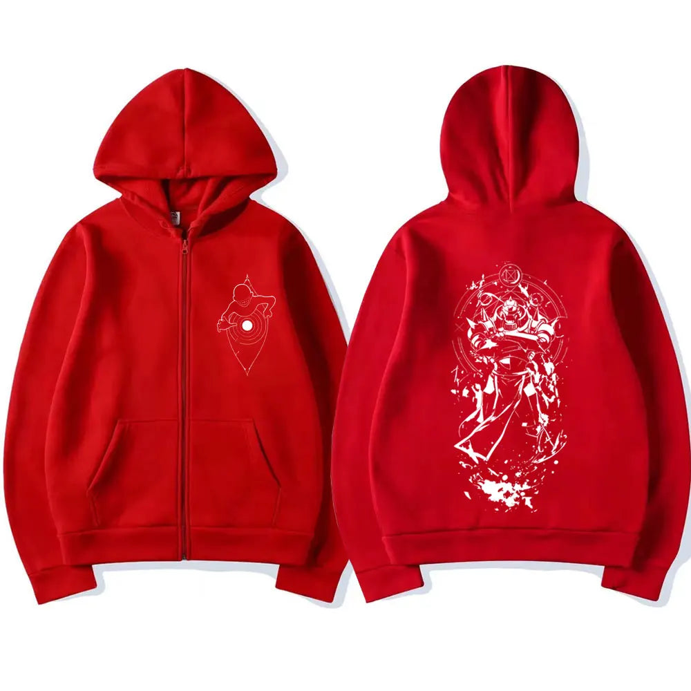 Anime Streetwear Zip Hoodie With Manga Style Graphic Back Artwork