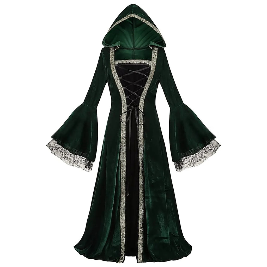 Medieval Inspired Hooded Gothic Maxi Dress With Alternative Fantasy Fashion Appeal