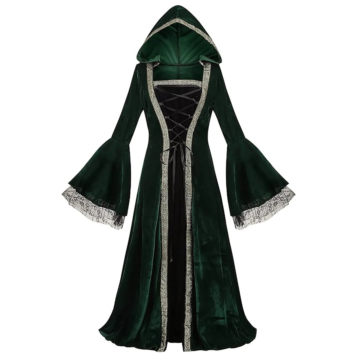 Medieval Inspired Hooded Gothic Maxi Dress With Alternative Fantasy Fashion Appeal
