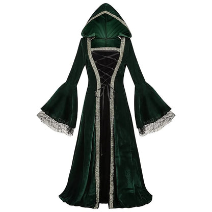 Medieval Inspired Hooded Gothic Maxi Dress With Alternative Fantasy Fashion Appeal